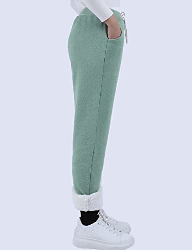Yeokou Women's Winter Warm Athletic Sweatpants Sherpa Lined Joggers Fleece Pants(Green-XS)