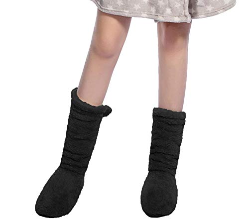 FRALOSHA Women's Slipper Sock Coral Velvet Indoor Spring-Autumn Super Soft Warm Cozy Fuzzy Lined Booties Slippers (25cm) Black