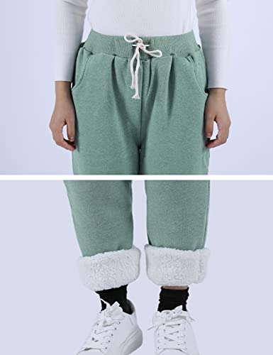 Yeokou Women's Winter Warm Athletic Sweatpants Sherpa Lined Joggers Fleece Pants(Green-XS)