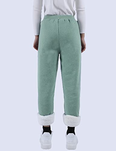 Yeokou Women's Winter Warm Athletic Sweatpants Sherpa Lined Joggers Fleece Pants(Green-XS)