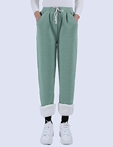 Yeokou Women's Winter Warm Athletic Sweatpants Sherpa Lined Joggers Fleece Pants(Green-XS)