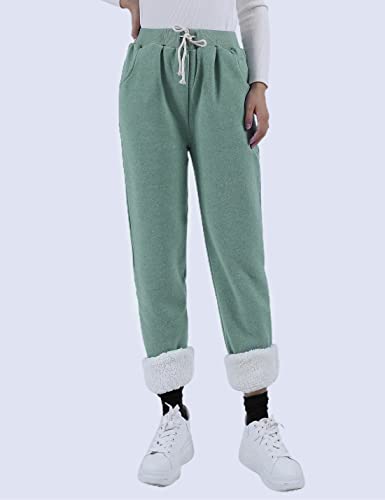 Yeokou Women's Winter Warm Athletic Sweatpants Sherpa Lined Joggers Fleece Pants(Green-XS)