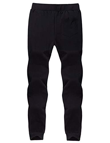 Yeokou Men's Casual Warm Sherpa Lined Elastic Waist Pant Trousers Joggers (X-Small, Black-Ribbed Cuff)