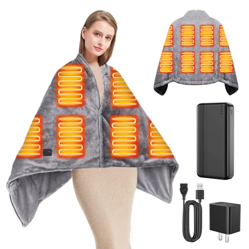 USB Heated Blanket,Cordless Electric Blanket with 20000mAH Battery,18W High-Power,8 Heating Zones,Machine Washable Super Cozy Soft Wearable Blanket with 3 Heating Levels & Timing Function