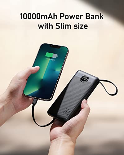 VEEKTOMX Portable Charger with Built-in Cables - 10000mAh Power Bank for iPhone - Slim Fast Charge USB C Battery Pack - Small Travel Essentials Powerbank, Compatible with iPhone, Samsung, Android, etc