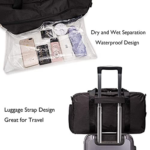 HOKEMP Sports Gym Bag Travel Duffel Weekender Bag Shoe Compartment with Wet Pocket for Men and Women(Black)