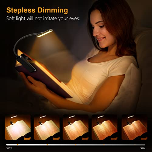 Gritin 19 LED Rechargeable Book Light for Reading in Bed with Memory Function- Eye Caring 3 Color Temperatures,Stepless Dimming Brightness,80 Hrs Runtime Lightweight Clip On Light for Book Lovers