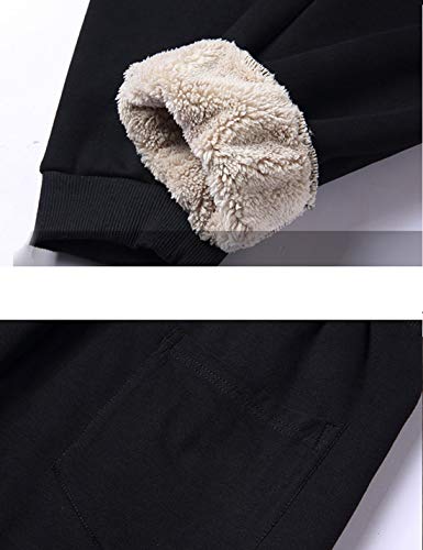 Yeokou Men's Casual Warm Sherpa Lined Elastic Waist Pant Trousers Joggers (X-Small, Black-Ribbed Cuff)