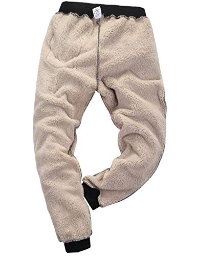 Yeokou Men's Casual Warm Sherpa Lined Elastic Waist Pant Trousers Joggers (X-Small, Black-Ribbed Cuff)