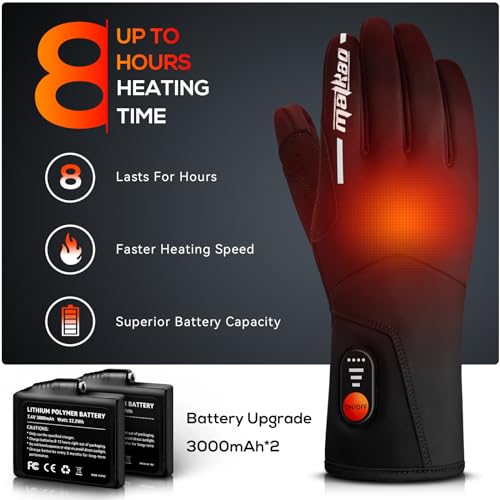 MATKAO Heated Gloves for Men Women Rechargeable, 3000mAh Heated Motorcycle Gloves with Battery, Electric Heated Work Gloves Liners, Touch Screen Winter Gloves for Cycling Skiing, Hunting