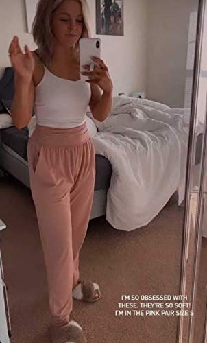 UEU Women's Cozy Yoga Joggers Pants Loose Workout Sweatpants Comfy Lounge Pants with Pockets (Pink, XXX-Large)