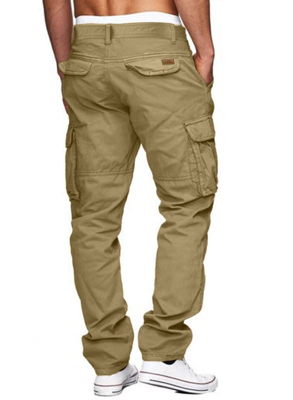 JMIERR Mens Gray Cargo Pants Casual Cotton Work Pants Stretch Elastic Waist Relaxed Fit Lightweight Outdoor Flexible Hiking Jogger Pants with 6 Pockets,US 32(S),Light Gray