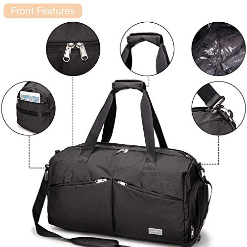 HOKEMP Sports Gym Bag Travel Duffel Weekender Bag Shoe Compartment with Wet Pocket for Men and Women(Black)