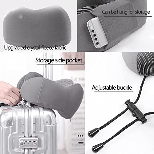 Travel Pillow, Best Memory Foam Neck Pillow and Head Support Soft Pillow with Side Storage Bags, for Sleep Rest, Airplane, Car, Family and Travel Use(Dark Grey)