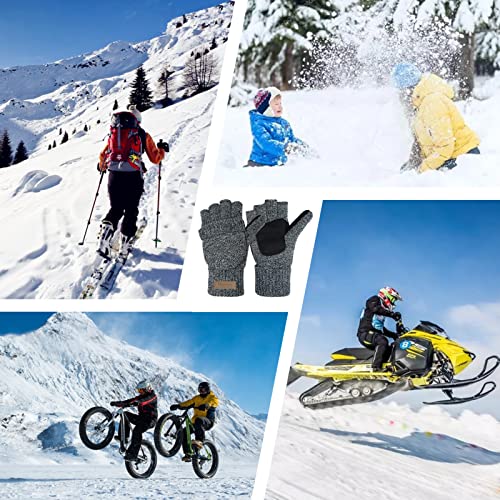 ViGrace Winter Knitted Convertible Fingerless Gloves Wool Mittens Warm Mitten Glove for Women and Men