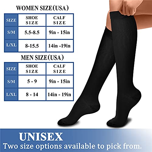 CHARMKING Compression Socks for Women & Men (8 Pairs) 15-20 mmHg Graduated Copper Support Socks are Best for Pregnant, Nurses - Boost Performance, Circulation, Knee High & Wide Calf (S/M, Multi 01)