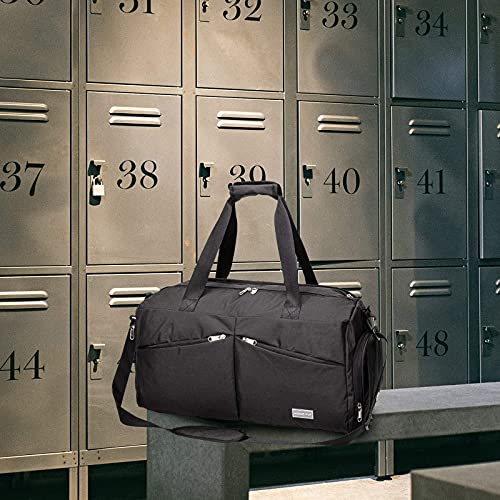 HOKEMP Sports Gym Bag Travel Duffel Weekender Bag Shoe Compartment with Wet Pocket for Men and Women(Black)