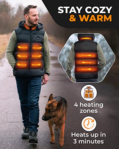 Foxelli Men's Heated Vest - Lightweight USB Rechargeable Heated Vest for Men with Battery Included Black