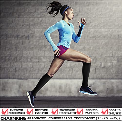 CHARMKING Compression Socks for Women & Men (8 Pairs) 15-20 mmHg Graduated Copper Support Socks are Best for Pregnant, Nurses - Boost Performance, Circulation, Knee High & Wide Calf (S/M, Multi 01)