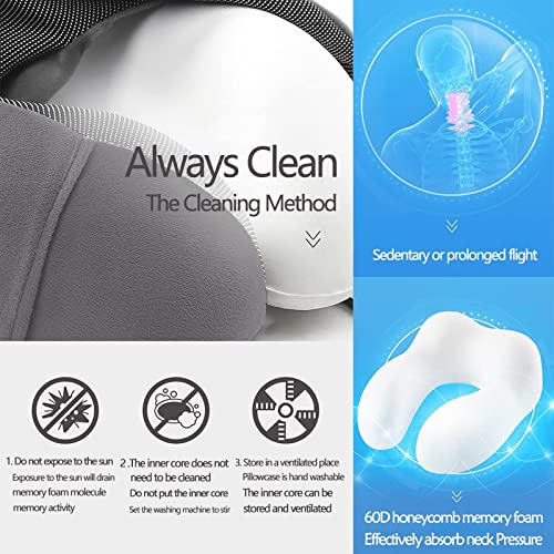 Travel Pillow, Best Memory Foam Neck Pillow and Head Support Soft Pillow with Side Storage Bags, for Sleep Rest, Airplane, Car, Family and Travel Use(Dark Grey)
