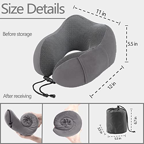 Travel Pillow, Best Memory Foam Neck Pillow and Head Support Soft Pillow with Side Storage Bags, for Sleep Rest, Airplane, Car, Family and Travel Use(Dark Grey)