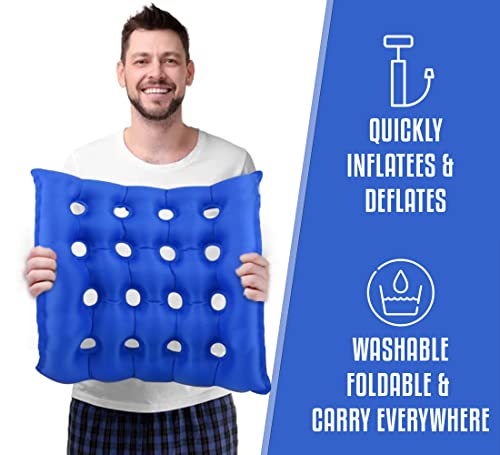 Premium Air Inflatable Seat Cushion - Comfortable Chair Cushion for Wheel Chair - Ideal for Prolonged Sitting - Ideal Seat Cushion for Daily Use (Blue)