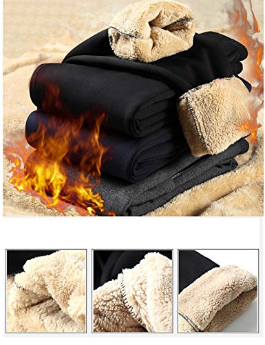 Yeokou Men's Casual Warm Sherpa Lined Elastic Waist Pant Trousers Joggers (X-Small, Black-Ribbed Cuff)