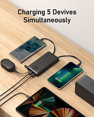 VEEKTOMX Portable Charger with Built-in Cables - 10000mAh Power Bank for iPhone - Slim Fast Charge USB C Battery Pack - Small Travel Essentials Powerbank, Compatible with iPhone, Samsung, Android, etc