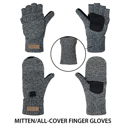 ViGrace Winter Knitted Convertible Fingerless Gloves Wool Mittens Warm Mitten Glove for Women and Men