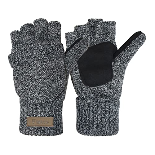 ViGrace Winter Knitted Convertible Fingerless Gloves Wool Mittens Warm Mitten Glove for Women and Men