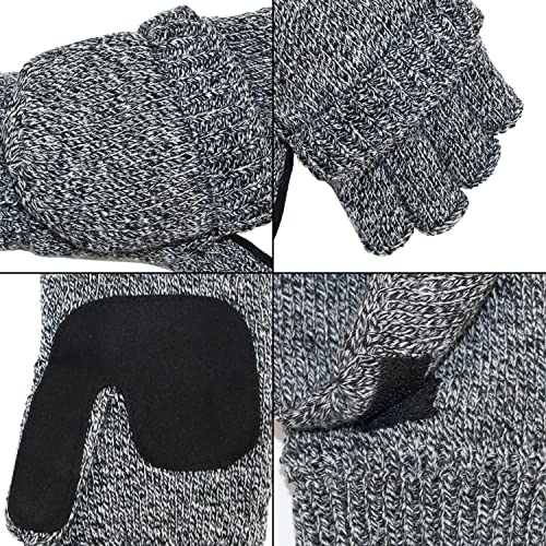 ViGrace Winter Knitted Convertible Fingerless Gloves Wool Mittens Warm Mitten Glove for Women and Men
