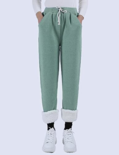 Women's Warm Sherpa Lined Sweatpants Jogger Fleece Pants Solid Drawstring  Elastic Waist Pants with Pocket Plus Size