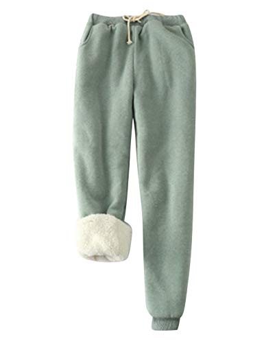 Yeokou Women's Winter Warm Athletic Sweatpants Sherpa Lined Joggers Fleece Pants(Green-XS)