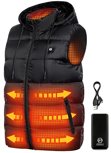 Foxelli Men's Heated Vest - Lightweight USB Rechargeable Heated Vest for Men with Battery Included Black