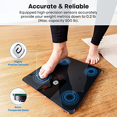 GE Digital Body Weight Scale for Bathroom, 500lbs Capacity Smart BMI Weight Scales for People Accurate Bluetooth Weighing Scale Electronic Weigh Scales with Bright LED Display Black