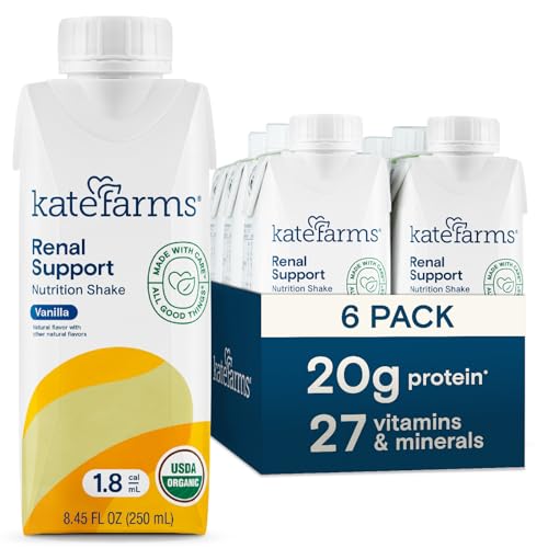 KATE FARMS Organic 1.8 Renal Support Shake, Vanilla, 20g of Protein, 27 Vitamins and Minerals, Specialized Dialysis Nutrition Support Drink, Vegan, Gluten Free and Non-GMO 8.45 Fl oz (Pack of 6)